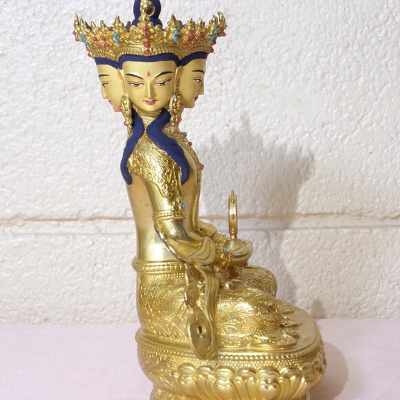 VAIROCANA BUDDHA EXQUISITE 8.5 INCH STATUE-Tibetan-4 Faces-Handmade Copper Metal - Picture 11 of 16